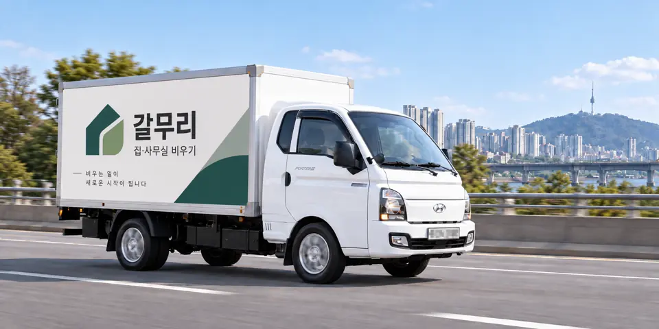 갈무리 작업 차량을 담은 그림 · 홍익동 유품정리